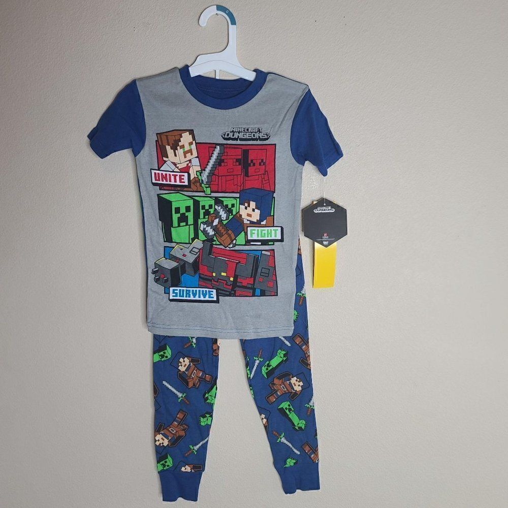 Boys Minecraft 3pc Pajama Set Blue Green 6 NWT